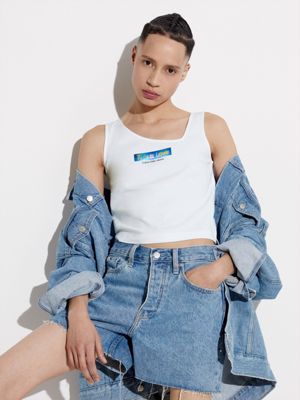 BRIGHT WHITE Débardeur slim court - Pride for femmes CALVIN KLEIN JEANS