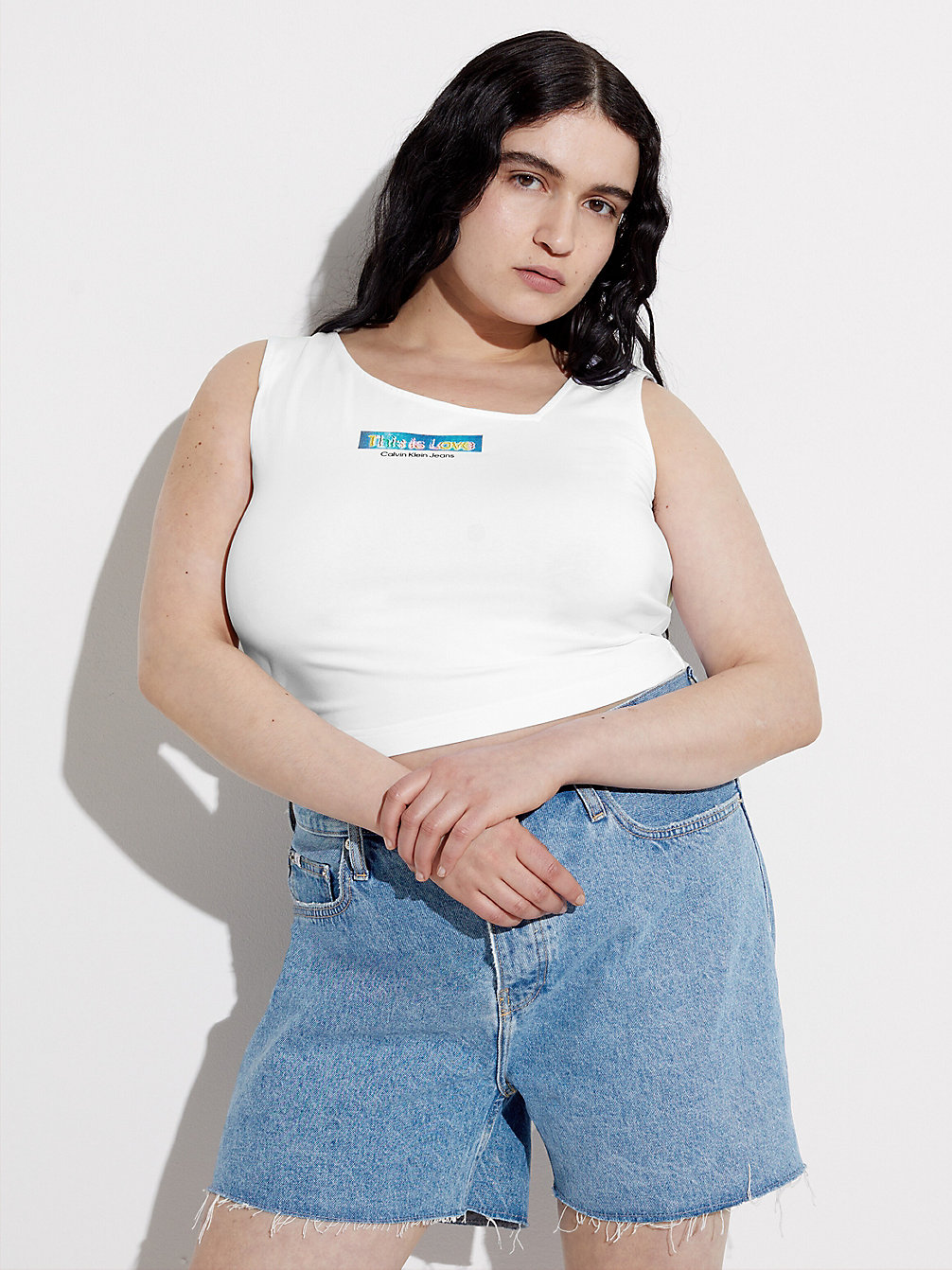 BRIGHT WHITE Slim Cropped Tank Top - Pride undefined women Calvin Klein