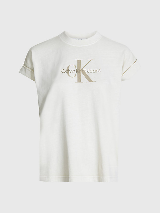 beige luźny t-shirt z monogramem dla kobiety - calvin klein jeans