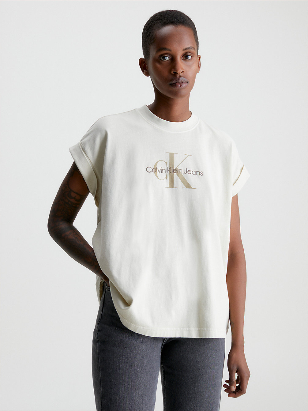 CLASSIC BEIGE Relaxed Monogram T-Shirt undefined women Calvin Klein