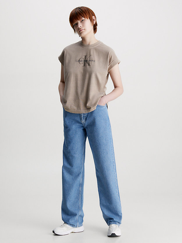 camisa holgada con monograma shitake de mujeres calvin klein jeans