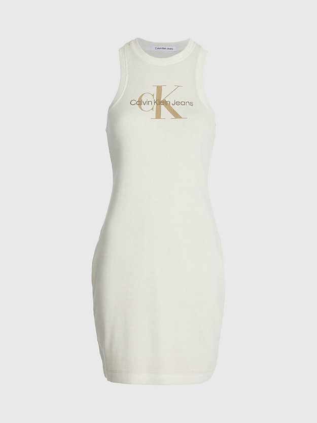 classic beige wąska ściągaczowa sukienka bez rękawów z monogramem dla kobiety - calvin klein jeans