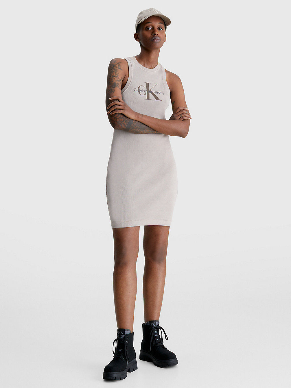 SHITAKE Schmales, Geripptes Monogramm-Trägerkleid undefined Damen Calvin Klein