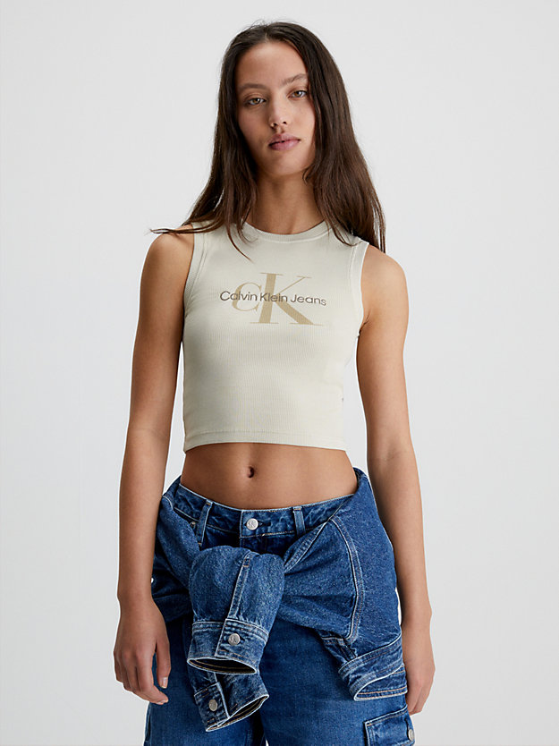 CLASSIC BEIGE Camiseta de tirantes Cropped con monograma de mujer CALVIN KLEIN JEANS