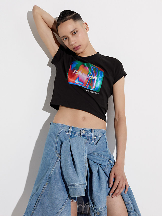 CK Black Slim Cropped T-Shirt - Pride undefined dames Calvin Klein