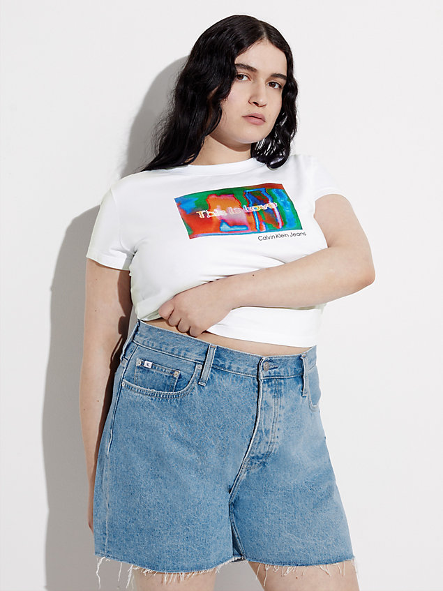 camiseta cropped slim - pride white de mujer calvin klein jeans