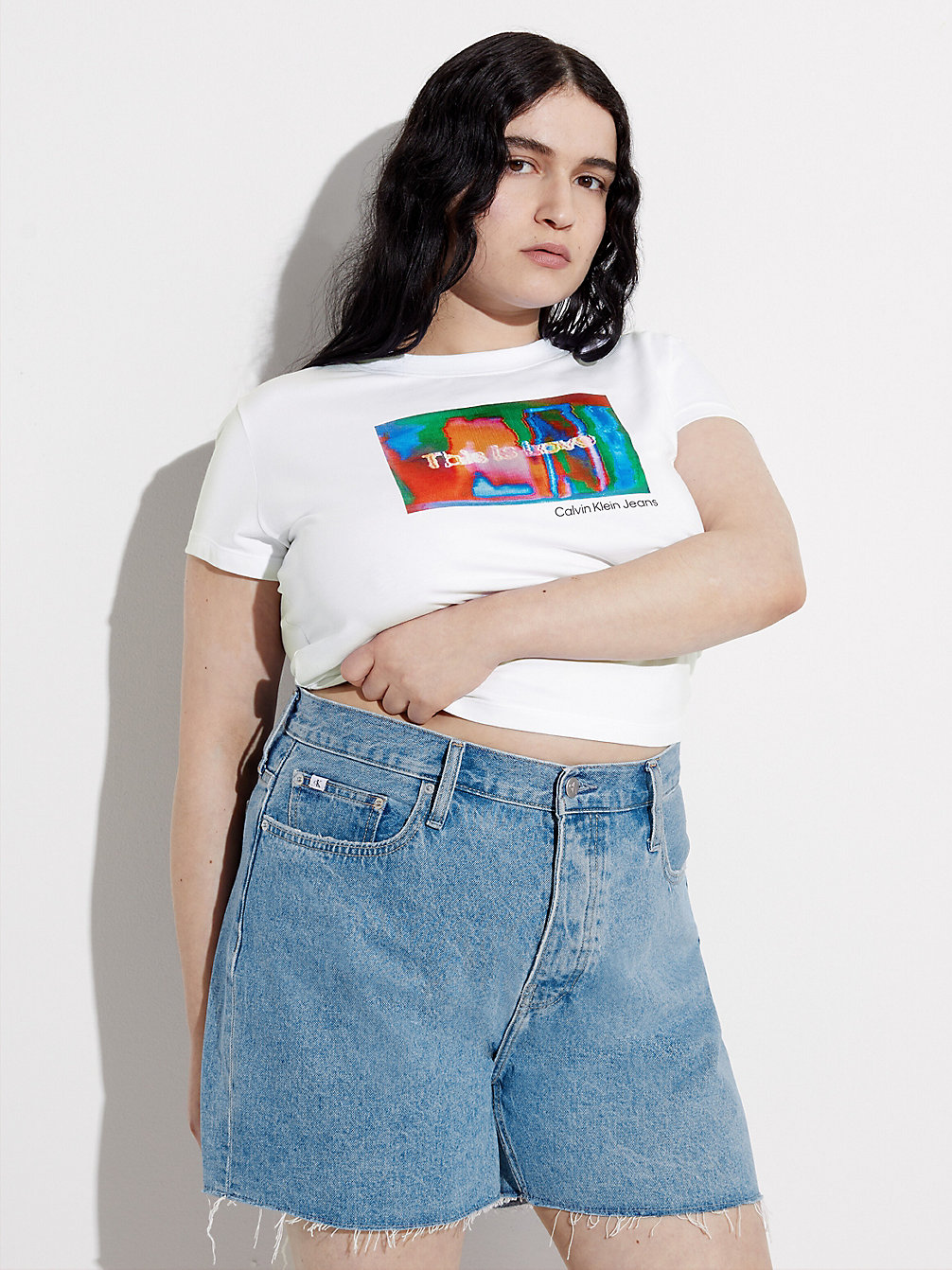BRIGHT WHITE Slim Cropped T-Shirt - Pride undefined women Calvin Klein