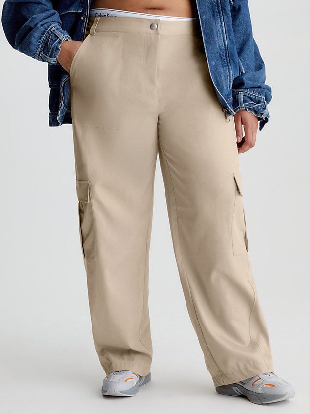beige relaxed cargo pants for women calvin klein jeans