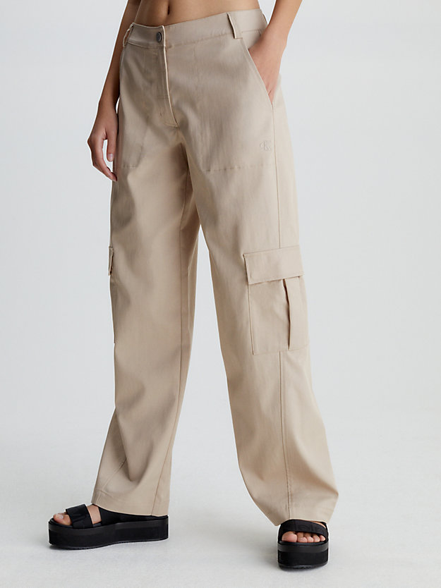 soft beige relaxed cargo pants for women calvin klein jeans