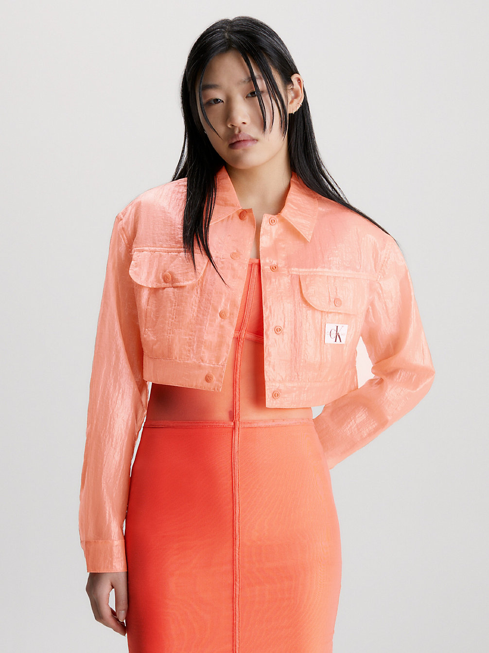 SUMMER SQUASH Transparente Cropped Jacke Aus Nylon Im Knitter-Look undefined Damen Calvin Klein