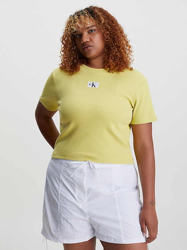 yellow sand t-shirt z naszywką z dżerseju ściągaczowego dla kobiety - calvin klein jeans