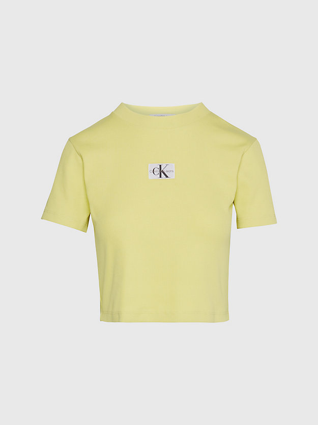yellow sand geripptes jersey-t-shirt mit badge für damen - calvin klein jeans