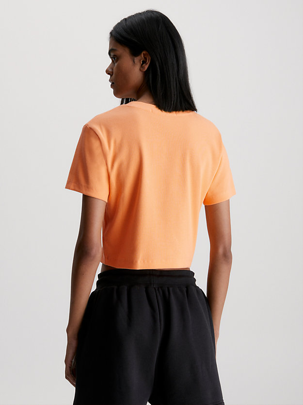 crushed orange t-shirt met embleem van geribd jersey voor dames - calvin klein jeans