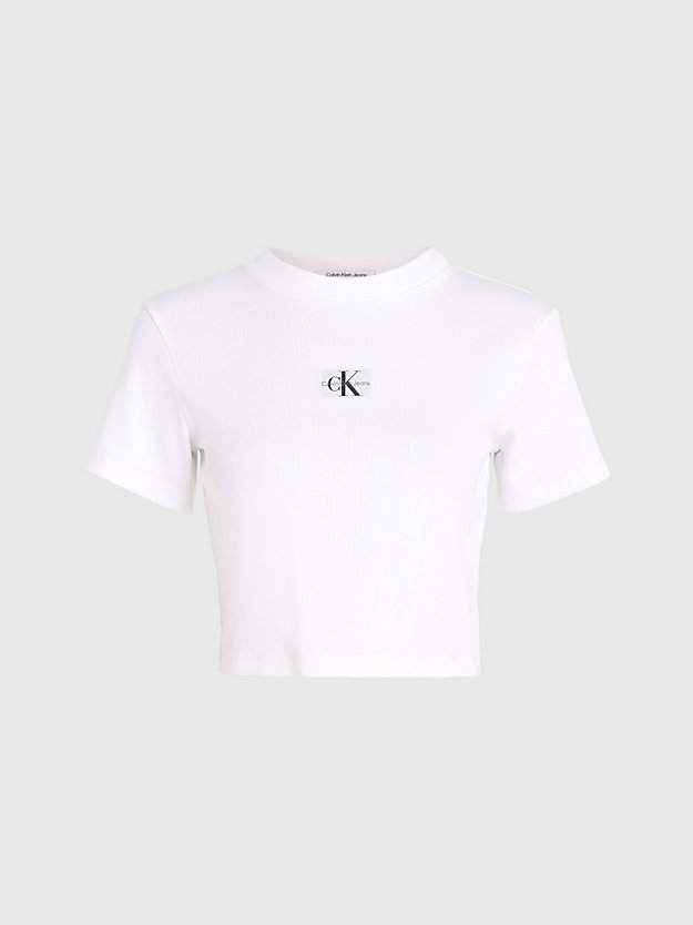 BRIGHT WHITE Ribbed Jersey Badge T-shirt for women CALVIN KLEIN JEANS
