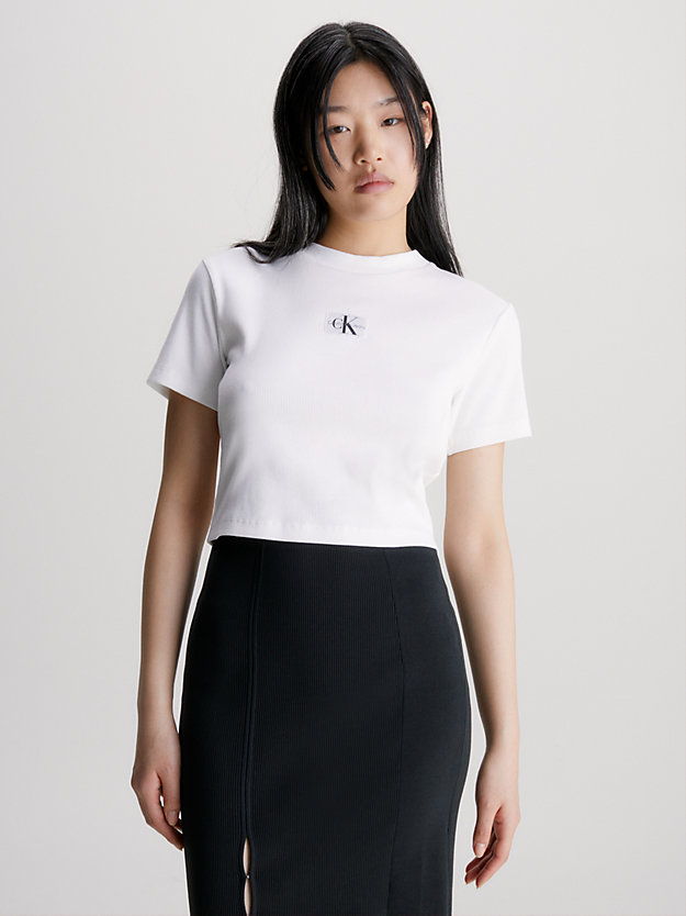 bright white ribbed jersey badge t-shirt for women calvin klein jeans