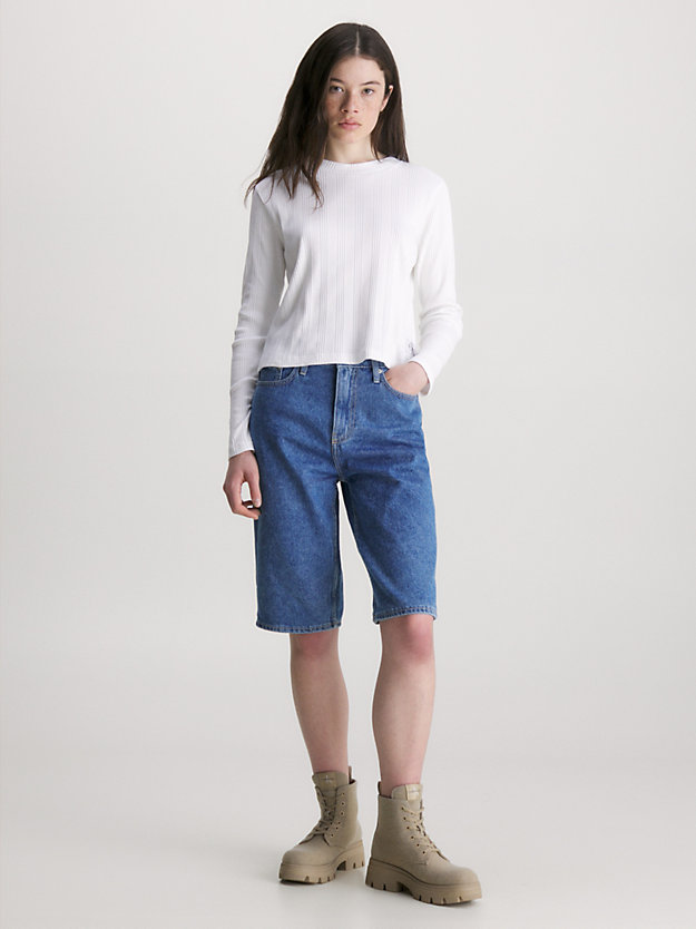 t-shirt côtelé à manches longues en jersey bright white pour femmes calvin klein jeans