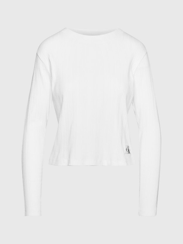 t-shirt côtelé à manches longues en jersey bright white pour femmes calvin klein jeans