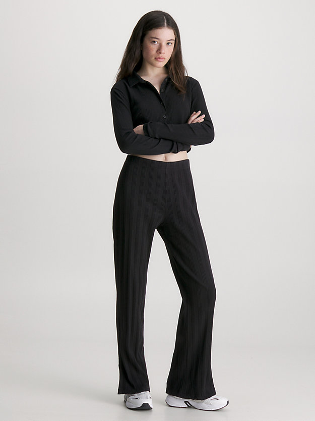 ck black ribbed jersey straight trousers for women calvin klein jeans
