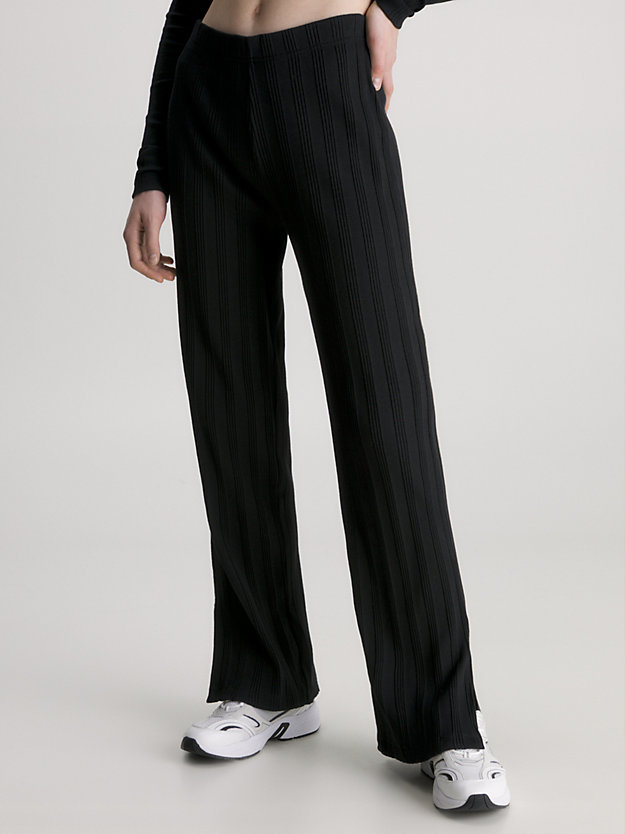 pantalon droit en jersey côtelé ck black pour femmes calvin klein jeans