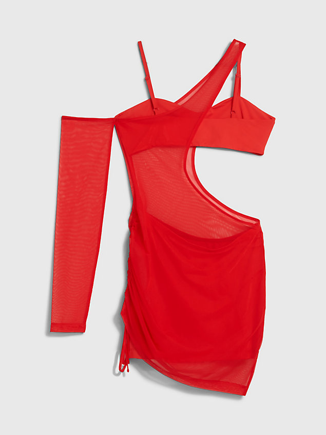 red mesh gelaagde jurk met opening - pride voor dames - calvin klein jeans