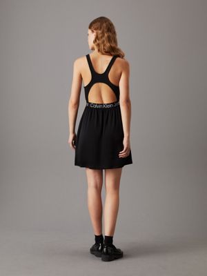 vestido corto con recorte y logo tape black de mujeres calvin klein jeans