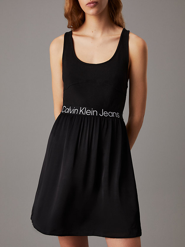 ck black mini-jurk met uitsnijding en logotape voor dames - calvin klein jeans