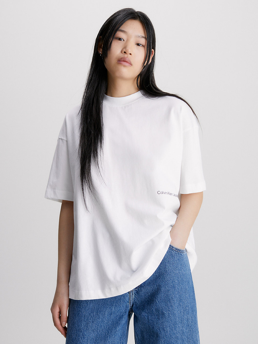 T-Shirt Con Stampa Fotografica Dal Taglio Relaxed > BRIGHT WHITE > undefined donna > Calvin Klein
