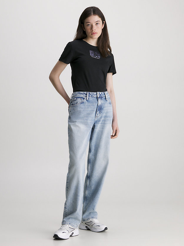 t-shirt slim in cotone biologico con logo ck black da donna calvin klein jeans