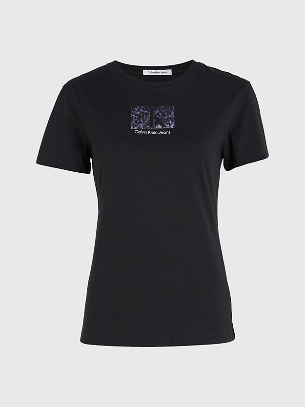 t-shirt slim in cotone biologico con logo ck black da donna calvin klein jeans