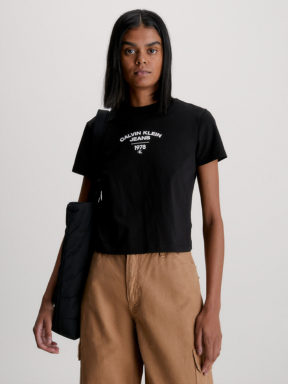 T-Shirt Slim Con Logo In Stile College > CK BLACK > undefined donna > Calvin Klein