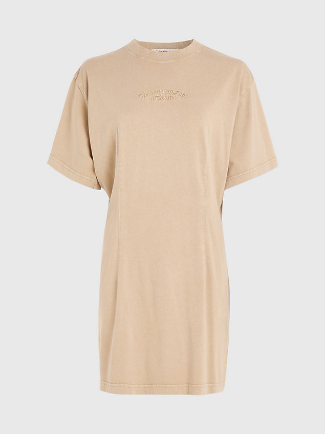 beige washed cotton t-shirt dress for women calvin klein jeans