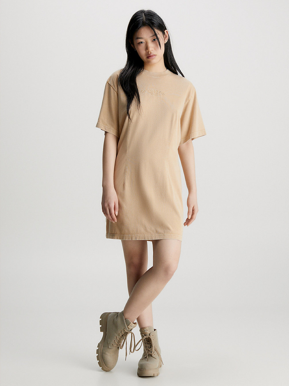 TRAVERTINE Washed Cotton T-Shirt Dress undefined women Calvin Klein