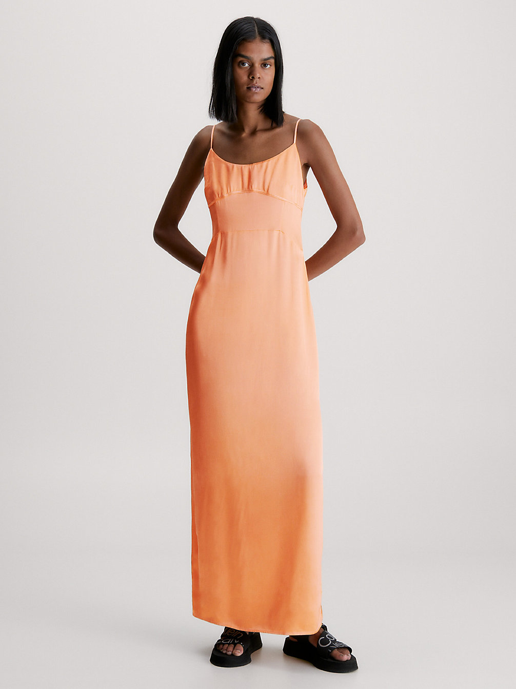 CRUSHED ORANGE Satin Maxi Slip Dress undefined women Calvin Klein