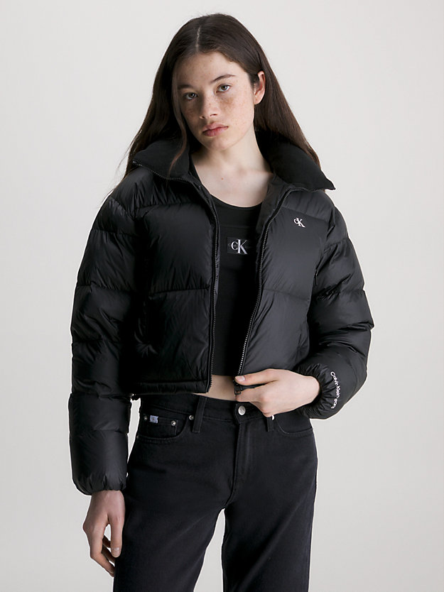 ck black cropped down puffer jacket for women calvin klein jeans