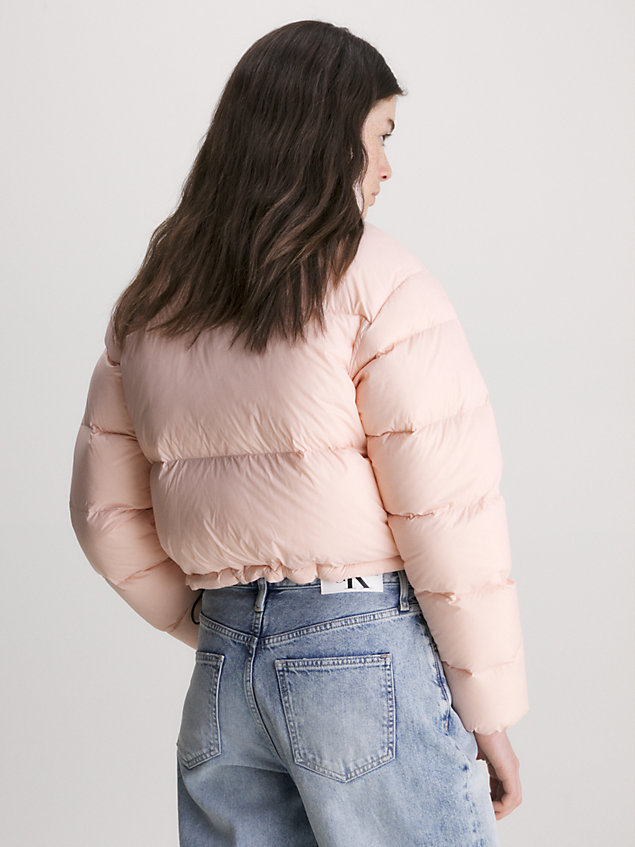 pink cropped down puffer jacket for women calvin klein jeans