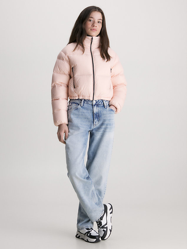 pink cropped donzen pufferjack voor dames - calvin klein jeans