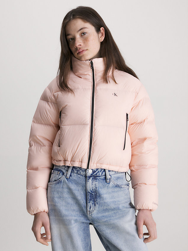 pink cropped down puffer jacket for women calvin klein jeans