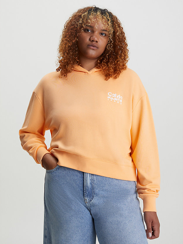 crushed orange bluza z kapturem o skróconym kroju z logo na plecach dla kobiety - calvin klein jeans