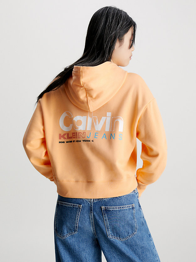 crushed orange bluza z kapturem o skróconym kroju z logo na plecach dla kobiety - calvin klein jeans
