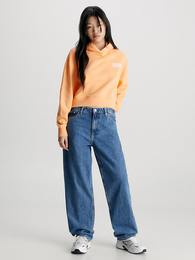 sudadera cropped con capucha y logo en la espalda orange de mujer calvin klein jeans