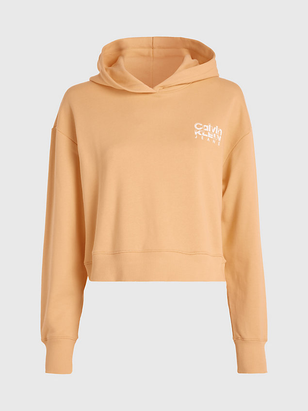 orange cropped back logo hoodie for women calvin klein jeans