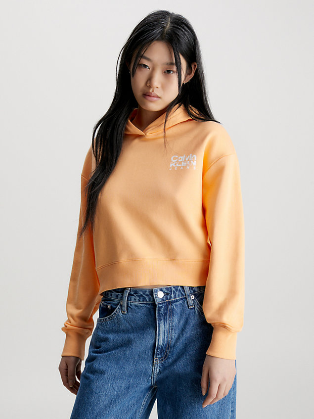 sweat-shirt à capuche court avec logo dans le dos orange pour femmes calvin klein jeans