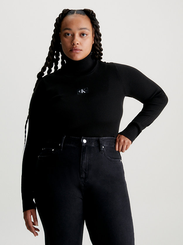maglione a collo alto vestibilità slim a costine ck black da donna calvin klein jeans