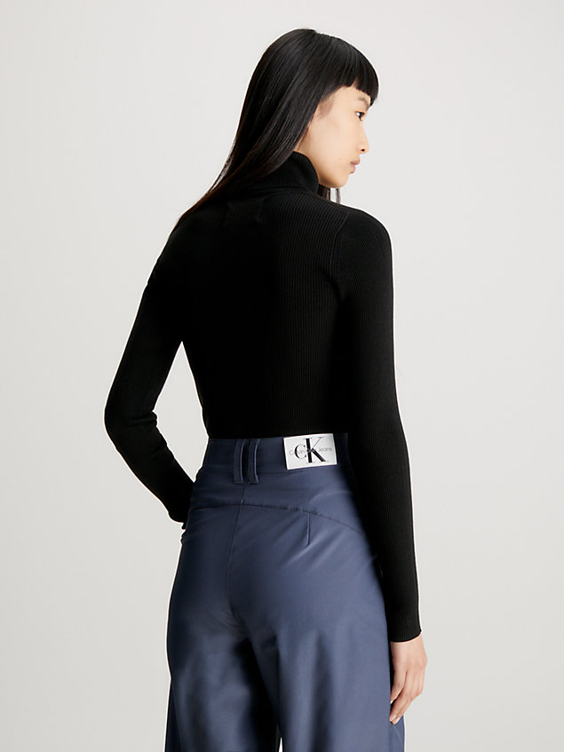 black slim ribbed roll neck jumper for women calvin klein jeans