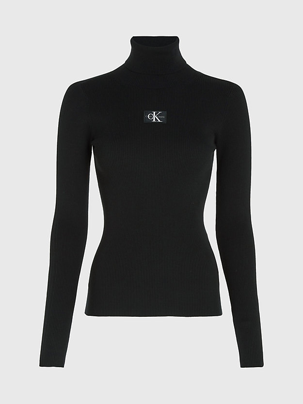 ck black wąski prążkowany sweter z golfem dla kobiety - calvin klein jeans