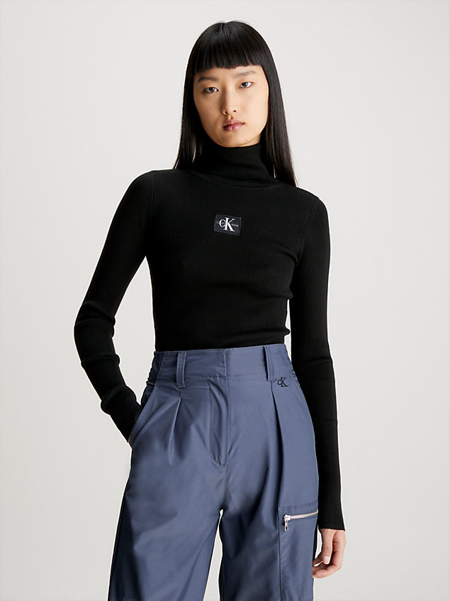 black wąski prążkowany sweter z golfem dla kobiety - calvin klein jeans