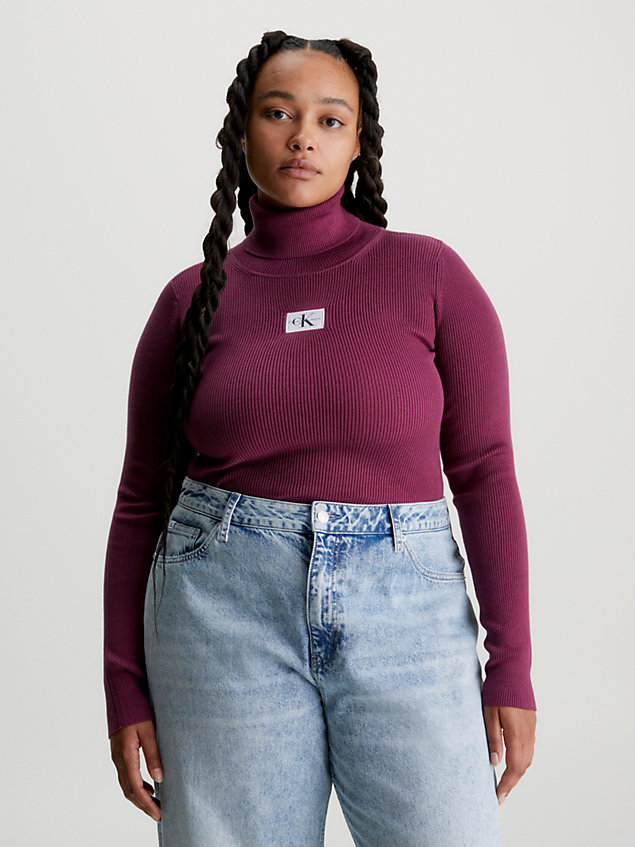 maglione a collo alto vestibilità slim a costine purple da donna calvin klein jeans