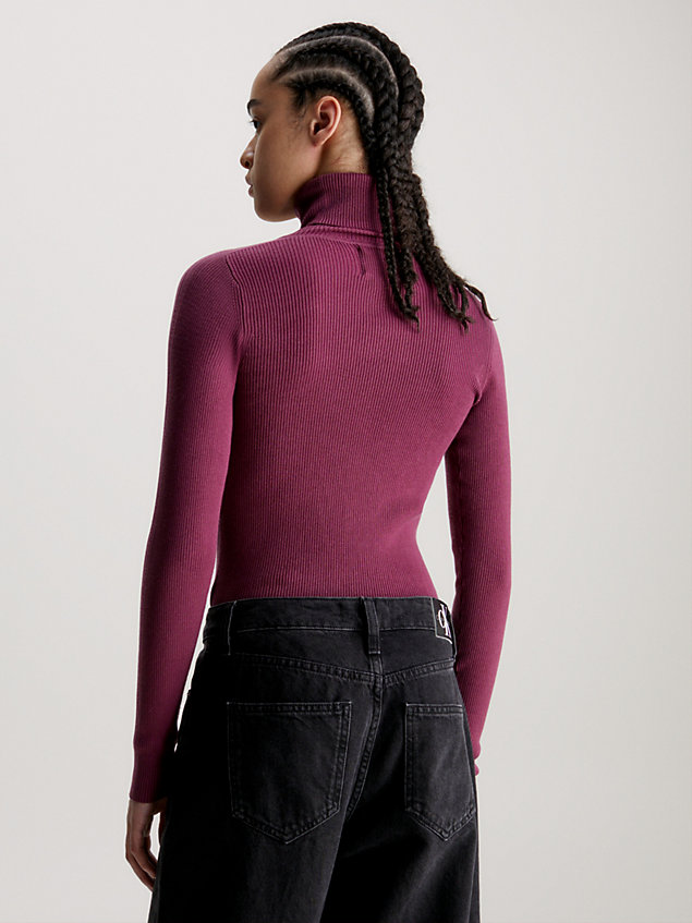 maglione a collo alto vestibilità slim a costine purple da donna calvin klein jeans