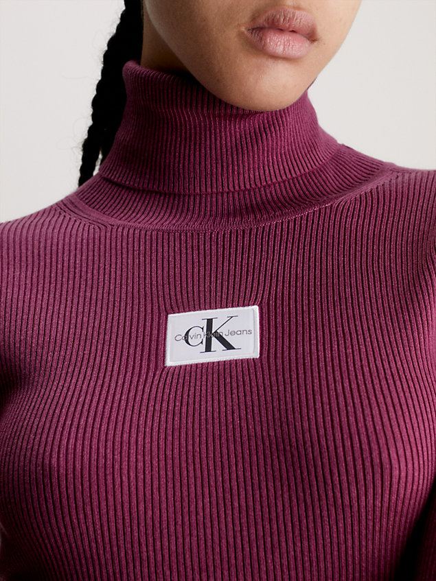 purple wąski prążkowany sweter z golfem dla kobiety - calvin klein jeans
