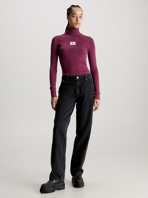 amaranth wąski prążkowany sweter z golfem dla kobiety - calvin klein jeans